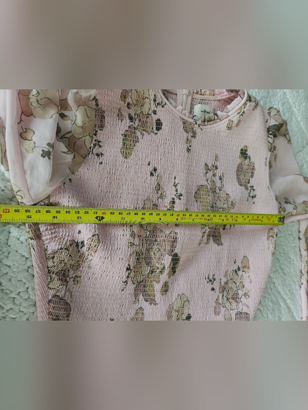 Wilfred Pink Floral Smocked Ruffle-Neck Blouse Ptp 15" - Picture 11 of 12